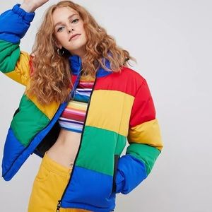 Lazy Oaf rainbow puffer jacket